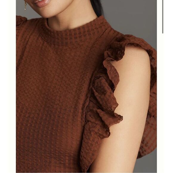 $68 Maeve Anthropologie Crop Ruffle Mesh Top size medium - Picture 3 of 7